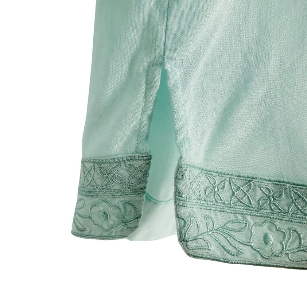 Tavik Aqua Blue Floral Embroidered V-Neck 3/4 Sleeve Split Hem Beachy Tunic XS - Picture 8 of 8
